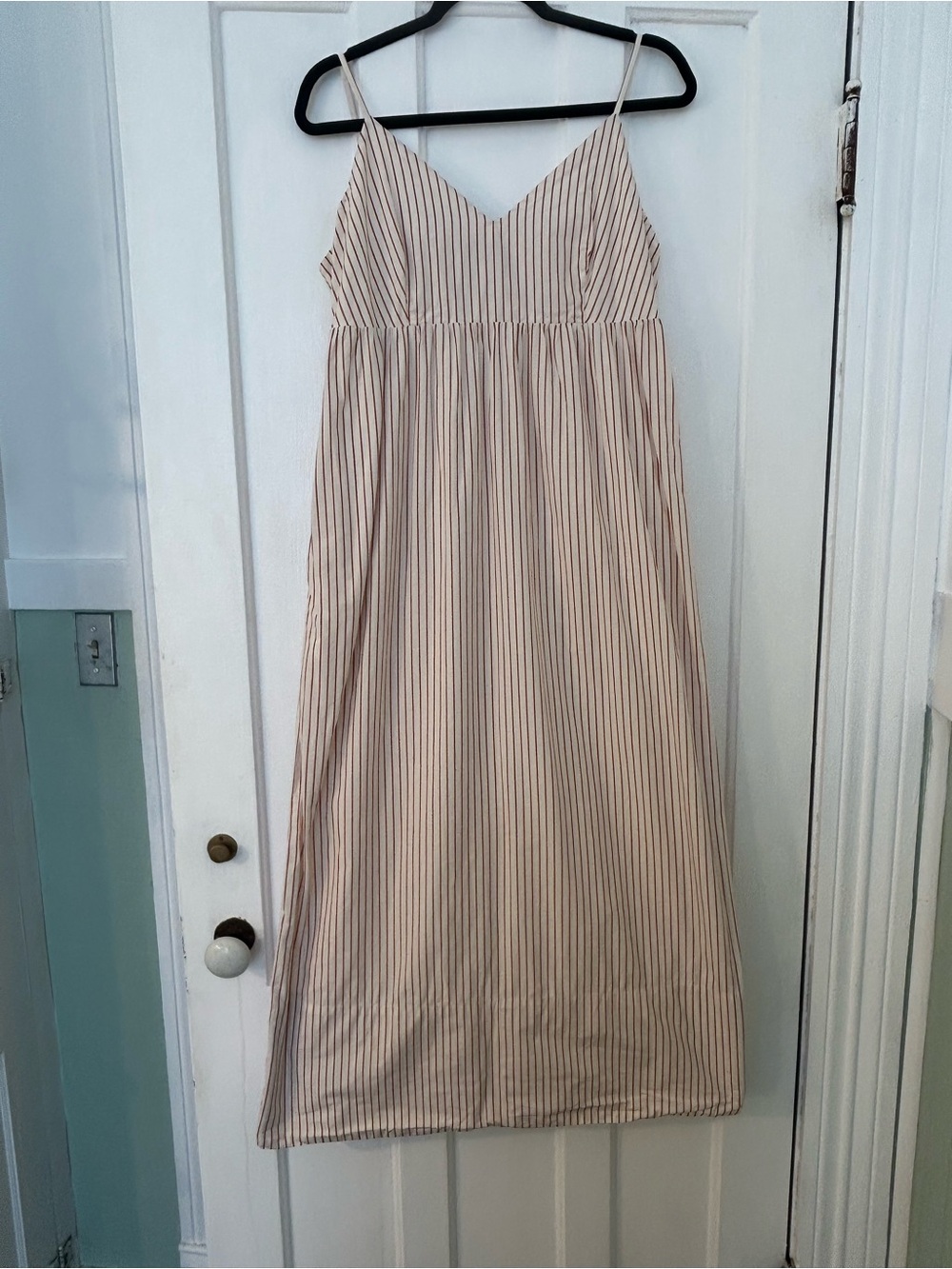 Quince Beige and Thin Brown-Stripe Maxi Dress